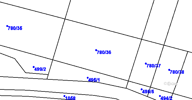 Parcela st. 780/36 v KÚ Komárno, Katastrální mapa