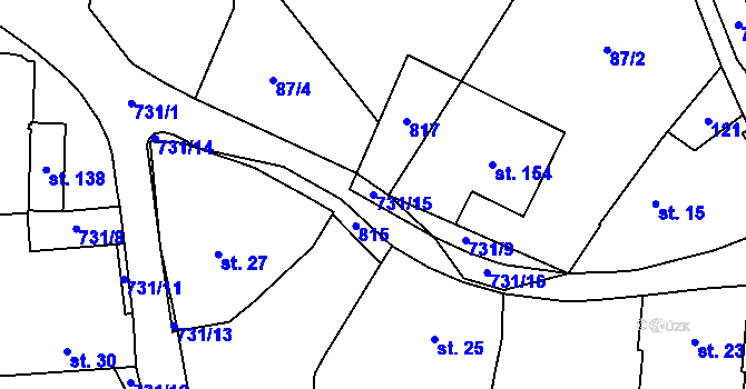 Parcela st. 731/15 v KÚ Komárno, Katastrální mapa
