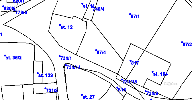 Parcela st. 87/4 v KÚ Komárno, Katastrální mapa