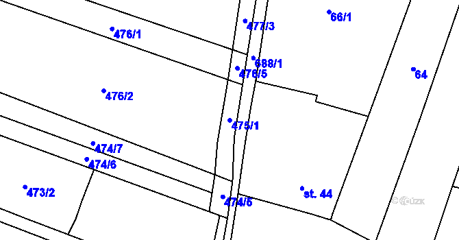 Parcela st. 475/1 v KÚ Komárno, Katastrální mapa