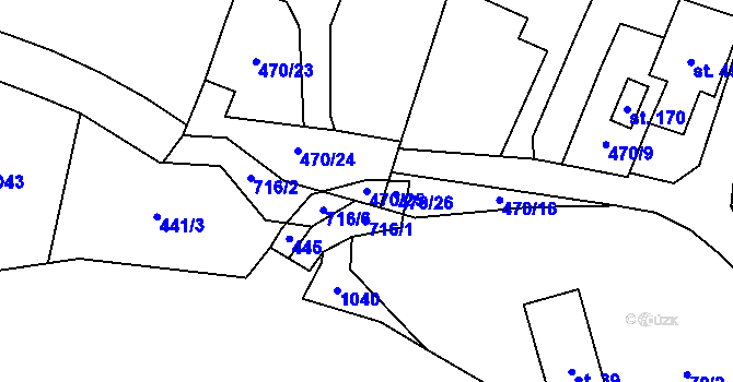 Parcela st. 470/25 v KÚ Komárno, Katastrální mapa
