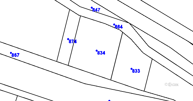 Parcela st. 834 v KÚ Komárno, Katastrální mapa