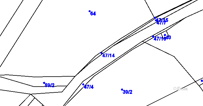 Parcela st. 47/14 v KÚ Kleštěnice, Katastrální mapa