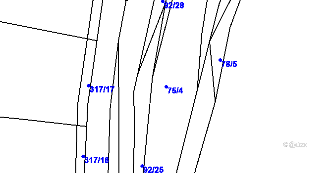 Parcela st. 75/4 v KÚ Kleštěnice, Katastrální mapa