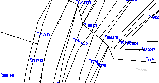 Parcela st. 75/5 v KÚ Kleštěnice, Katastrální mapa