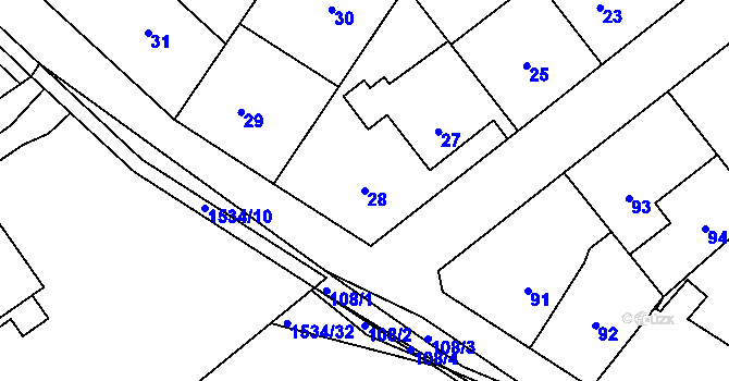 Parcela st. 28 v KÚ Komárov u Hořovic, Katastrální mapa