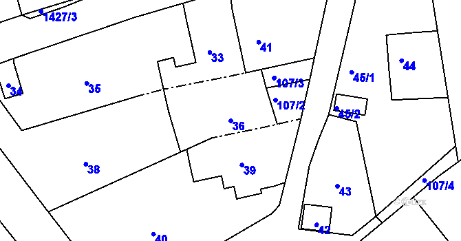 Parcela st. 36 v KÚ Komárov u Hořovic, Katastrální mapa