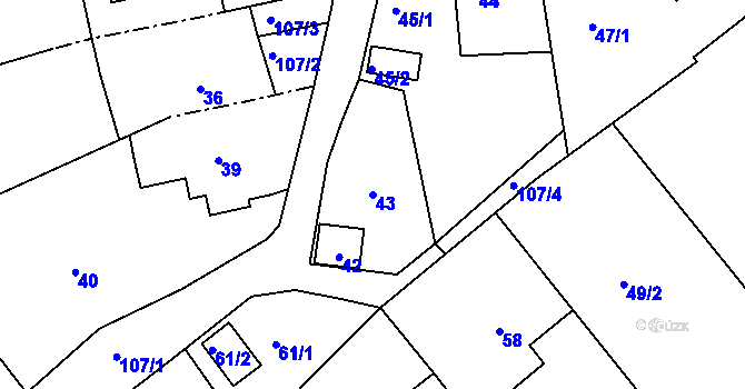 Parcela st. 43 v KÚ Komárov u Hořovic, Katastrální mapa