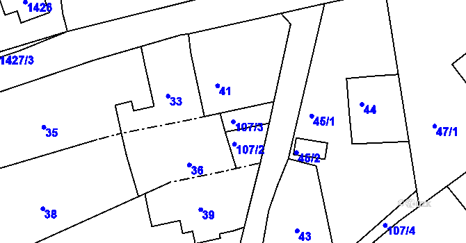 Parcela st. 107/3 v KÚ Komárov u Hořovic, Katastrální mapa