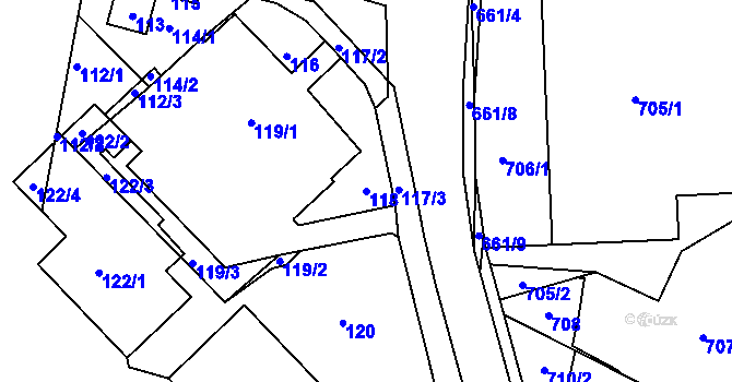 Parcela st. 118 v KÚ Komárov u Hořovic, Katastrální mapa