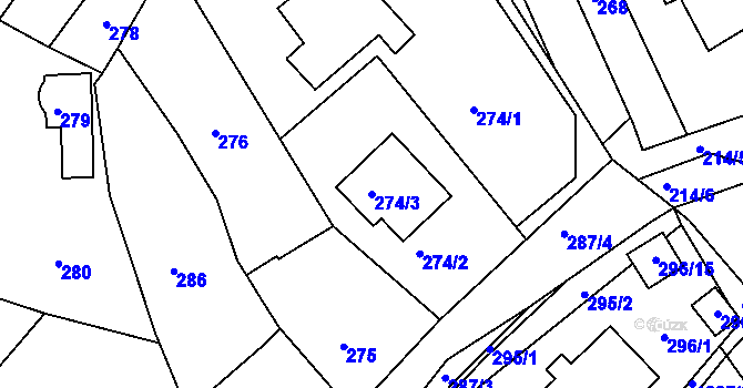 Parcela st. 274/3 v KÚ Komárov u Hořovic, Katastrální mapa