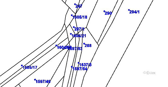 Parcela st. 288 v KÚ Komárov u Hořovic, Katastrální mapa