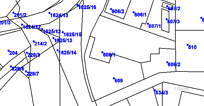 Parcela st. 608 v KÚ Komárov u Hořovic, Katastrální mapa