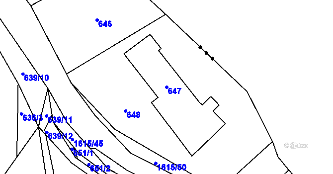 Parcela st. 647 v KÚ Komárov u Hořovic, Katastrální mapa