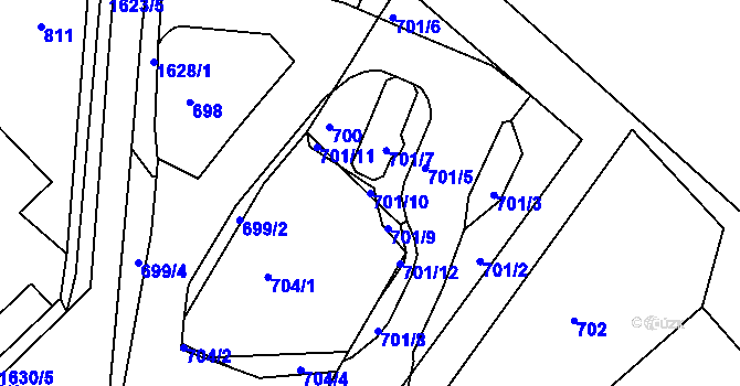 Parcela st. 701/10 v KÚ Komárov u Hořovic, Katastrální mapa