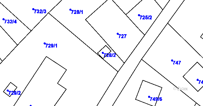 Parcela st. 728/2 v KÚ Komárov u Hořovic, Katastrální mapa