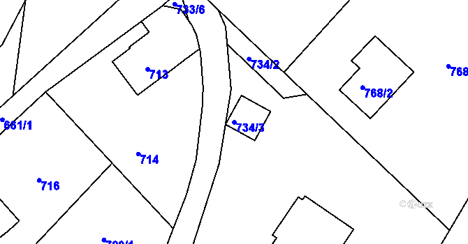 Parcela st. 734/3 v KÚ Komárov u Hořovic, Katastrální mapa