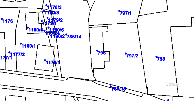 Parcela st. 796 v KÚ Komárov u Hořovic, Katastrální mapa
