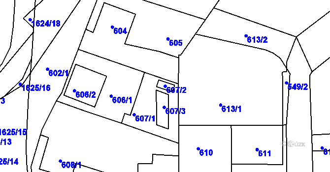 Parcela st. 607/2 v KÚ Komárov u Hořovic, Katastrální mapa