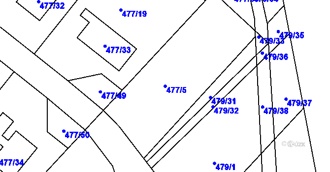 Parcela st. 477/5 v KÚ Komárov u Hořovic, Katastrální mapa