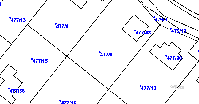 Parcela st. 477/9 v KÚ Komárov u Hořovic, Katastrální mapa