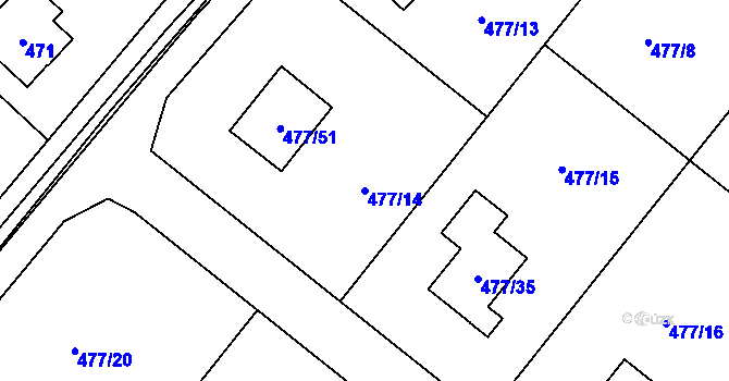 Parcela st. 477/14 v KÚ Komárov u Hořovic, Katastrální mapa