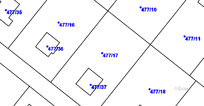 Parcela st. 477/17 v KÚ Komárov u Hořovic, Katastrální mapa