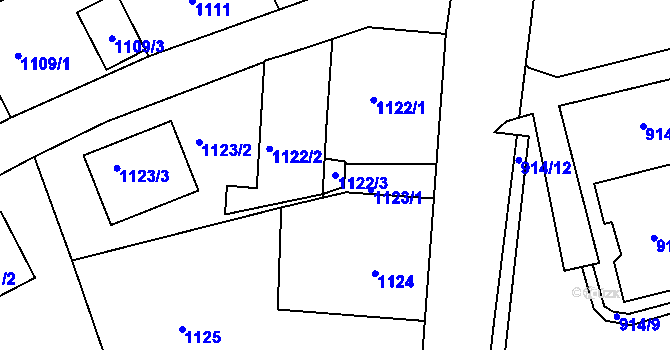 Parcela st. 1122/3 v KÚ Komárov u Hořovic, Katastrální mapa