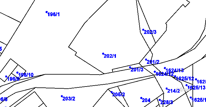 Parcela st. 202/1 v KÚ Komárov u Hořovic, Katastrální mapa