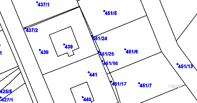 Parcela st. 451/25 v KÚ Komárov u Hořovic, Katastrální mapa