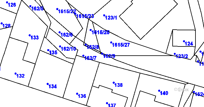 Parcela st. 162/9 v KÚ Komárov u Hořovic, Katastrální mapa