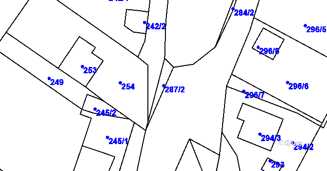 Parcela st. 287/2 v KÚ Komárov u Hořovic, Katastrální mapa