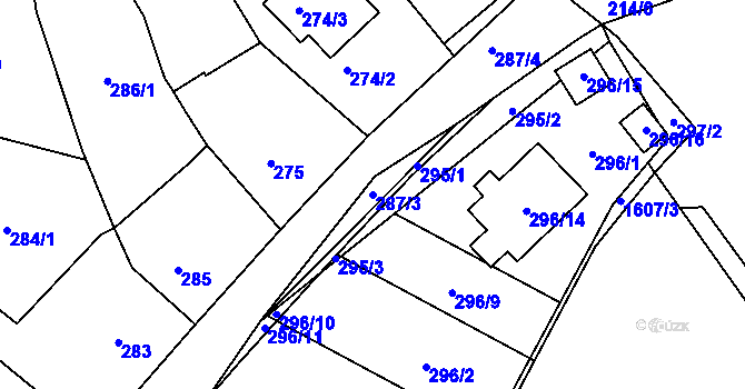 Parcela st. 287/3 v KÚ Komárov u Hořovic, Katastrální mapa