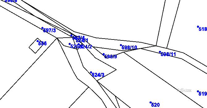 Parcela st. 598/9 v KÚ Komárov u Hořovic, Katastrální mapa