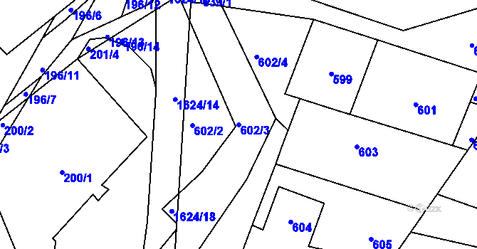 Parcela st. 602/3 v KÚ Komárov u Hořovic, Katastrální mapa