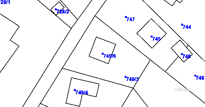 Parcela st. 749/6 v KÚ Komárov u Hořovic, Katastrální mapa