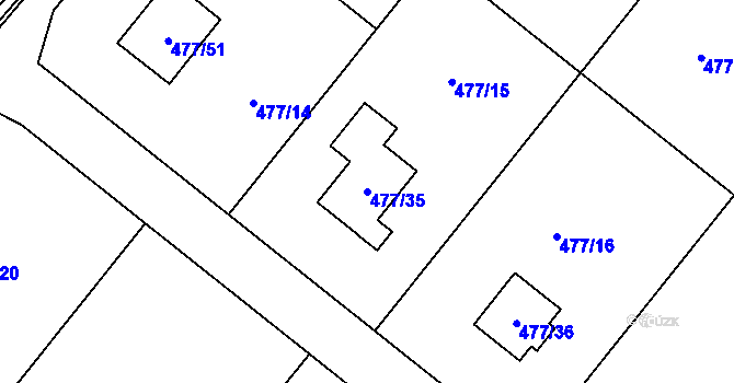 Parcela st. 477/35 v KÚ Komárov u Hořovic, Katastrální mapa