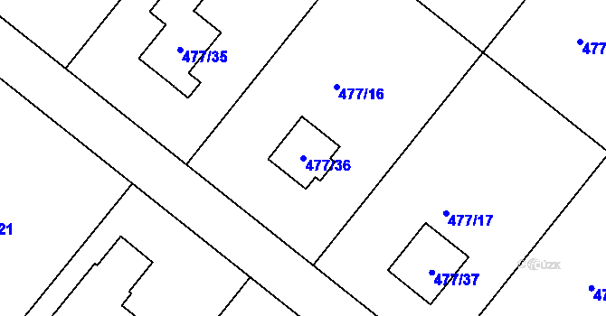Parcela st. 477/36 v KÚ Komárov u Hořovic, Katastrální mapa