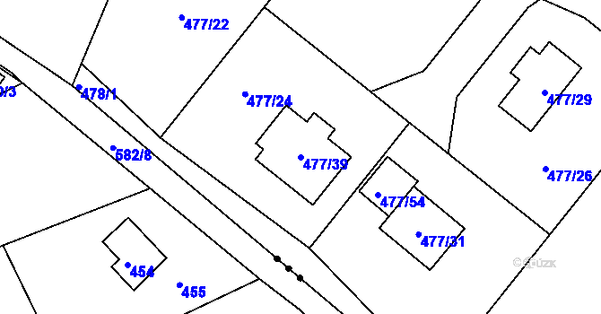 Parcela st. 477/39 v KÚ Komárov u Hořovic, Katastrální mapa