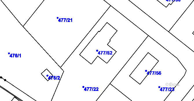 Parcela st. 477/52 v KÚ Komárov u Hořovic, Katastrální mapa