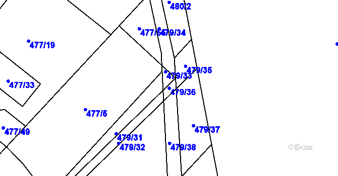 Parcela st. 479/36 v KÚ Komárov u Hořovic, Katastrální mapa