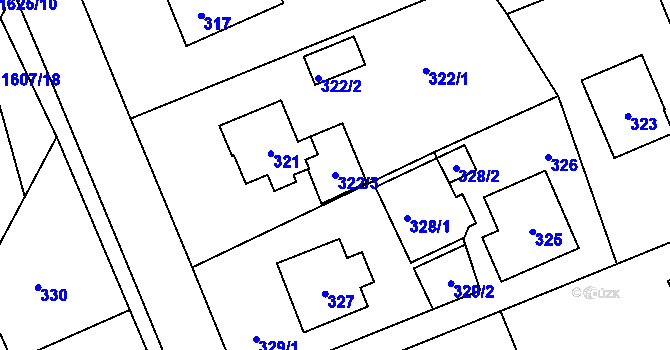 Parcela st. 322/3 v KÚ Komárov u Hořovic, Katastrální mapa