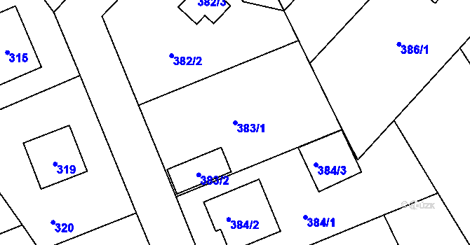 Parcela st. 383/1 v KÚ Komárov u Hořovic, Katastrální mapa