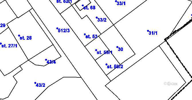 Parcela st. 59/1 v KÚ Komárov u Soběslavi, Katastrální mapa
