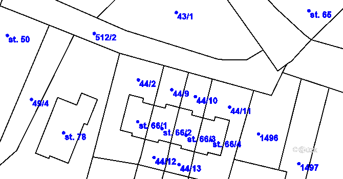 Parcela st. 44/9 v KÚ Komárov u Soběslavi, Katastrální mapa