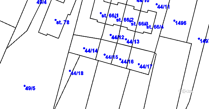 Parcela st. 44/15 v KÚ Komárov u Soběslavi, Katastrální mapa