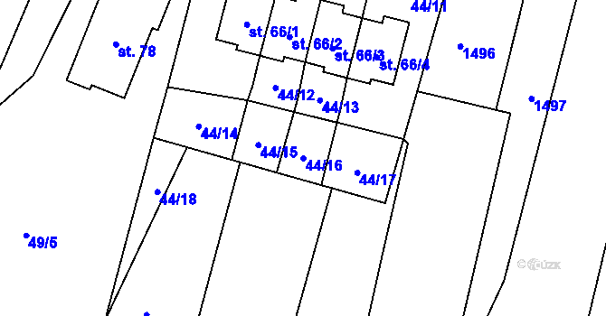 Parcela st. 44/16 v KÚ Komárov u Soběslavi, Katastrální mapa