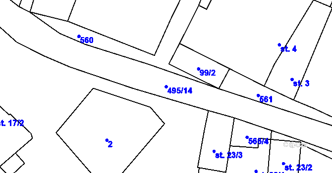 Parcela st. 495/14 v KÚ Komárov u Soběslavi, Katastrální mapa