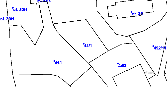 Parcela st. 44/1 v KÚ Komárov u Štědré, Katastrální mapa