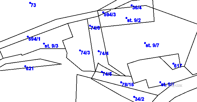 Parcela st. 74/4 v KÚ Smilov u Štědré, Katastrální mapa